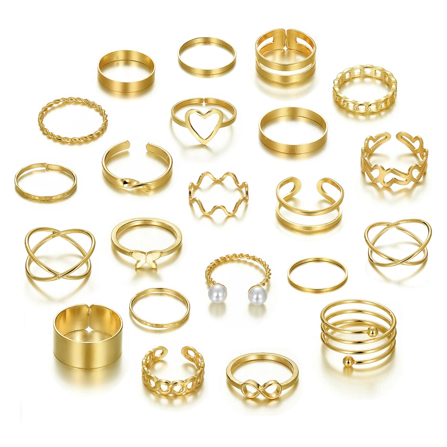 UPHUI Ring 22-piece set new butterfly rings opening multi-joint ring set love ring female high-quality accessories design sense gift decoration photography props