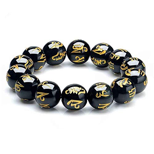 UPHUI 12mm  Good Luck Bracelet Universal for Men and Women Durable Colorful Imitation Gold Mysterious Symbol Blessing Lucky Jewelry Becoming Good Luck Art Design Bohemian Style Couple Bracelet 12mm extra large beads