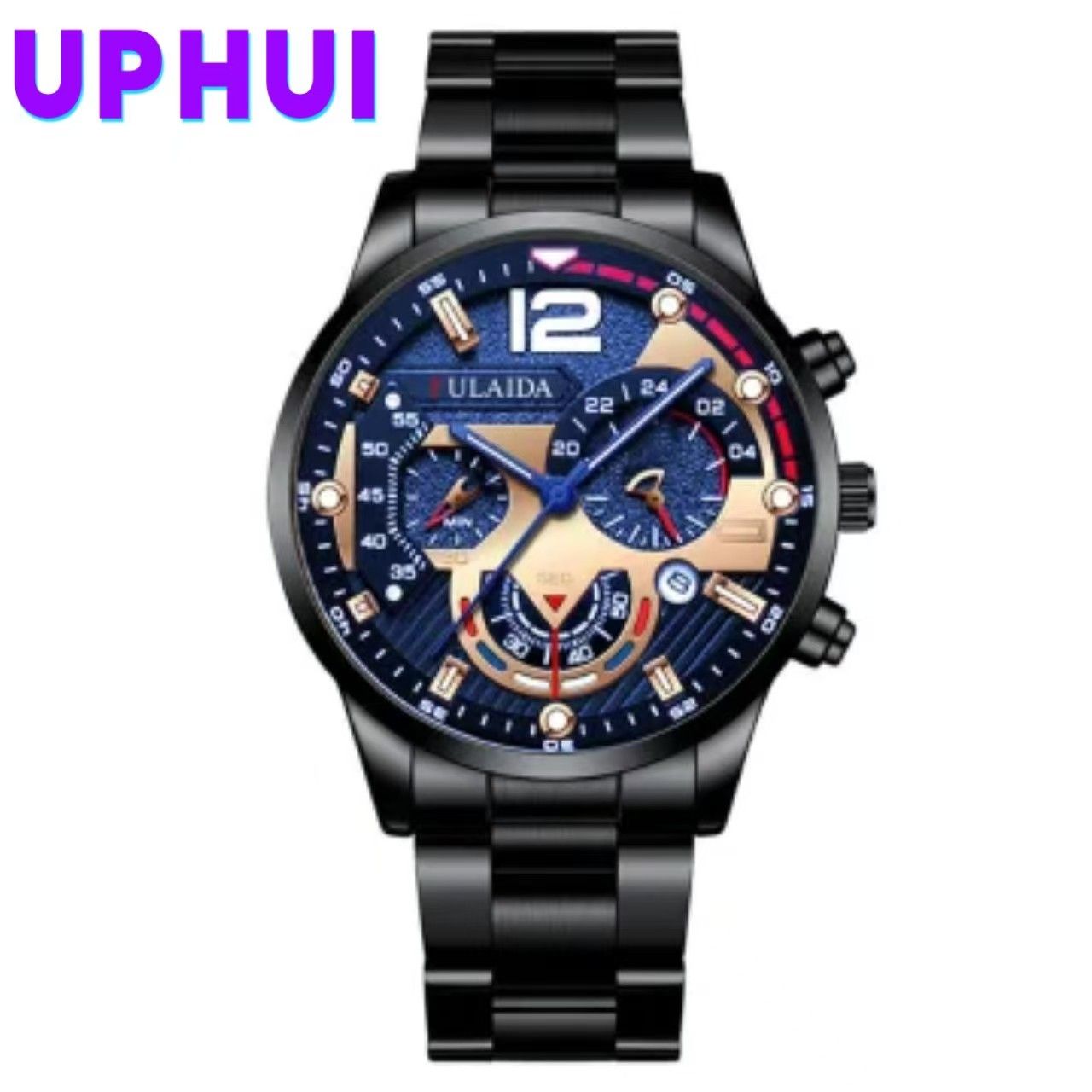 UPHUI Men Watches Fashion Sport Men's Stainless Steel Case Steel Band Quartz Analog Wrist Watch