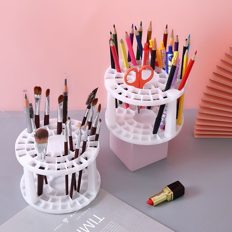 UPHUI 50 holes Simple Multi-Grid Pen Holder Girls' Makeup Brush Storage Art Paint Finishing Rack Students' Desktop Finishing Plastic Rack