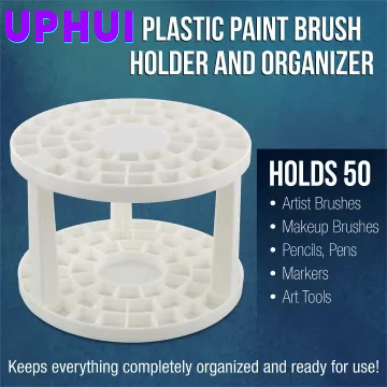 UPHUI 50 holes Simple Multi-Grid Pen Holder Girls' Makeup Brush Storage Art Paint Finishing Rack Students' Desktop Finishing Plastic Rack