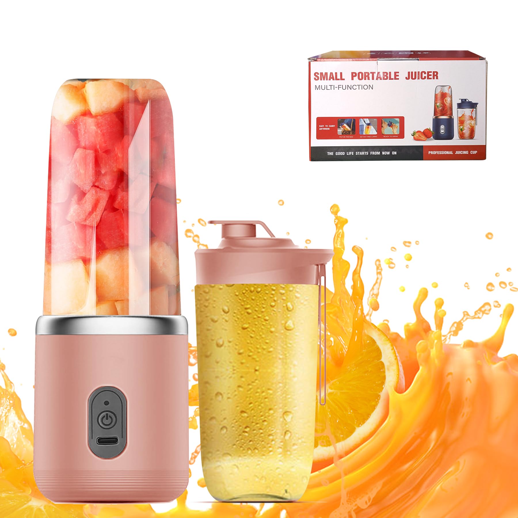 UPHUI Personal Blender for Shakes and Smoothies Portable Mixer Fruit Juicer USB Rechargeable with 6 Blades Handheld Blenders for Sports Travel and Outdoors Small Electric Mini Blender Pink,as the picture shows