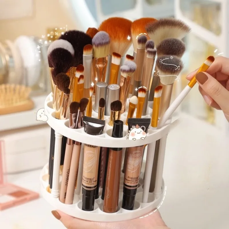 UPHUI 50 holes Simple Multi-Grid Pen Holder Girls' Makeup Brush Storage Art Paint Finishing Rack Students' Desktop Finishing Plastic Rack