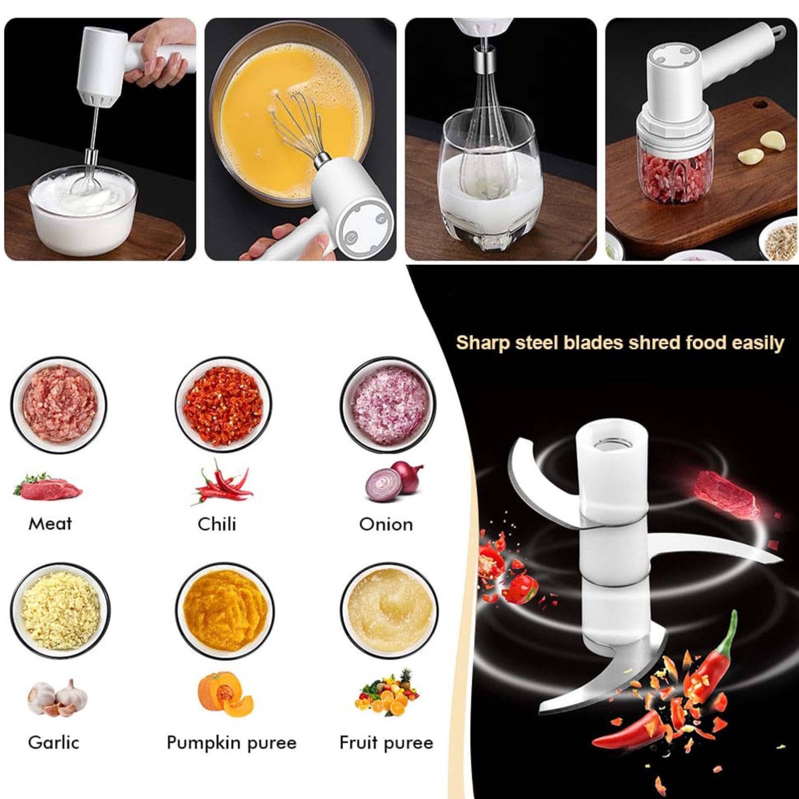 UPHUI 3-in-1 portable electric meat grinder, egg beater, butter mixer, multifunctional automatic mixing, handheld meat grinder, practical kitchen tool, butter mixer, electric garlic machine