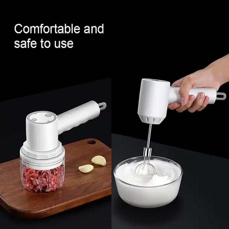 UPHUI 3-in-1 portable electric meat grinder, egg beater, butter mixer, multifunctional automatic mixing, handheld meat grinder, practical kitchen tool, butter mixer, electric garlic machine