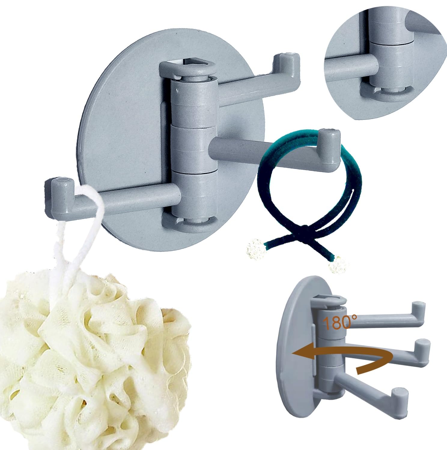 UPHUI 6PCS Adhesive Hook Storage Rack Kitchen Adhesive Hook 180 ° Flexible Rotation Bathroom Adhesive Hook Wall Hook Suitable For Hanging Tableware Towels Jackets In The Kitchen Bathroom Bedroom