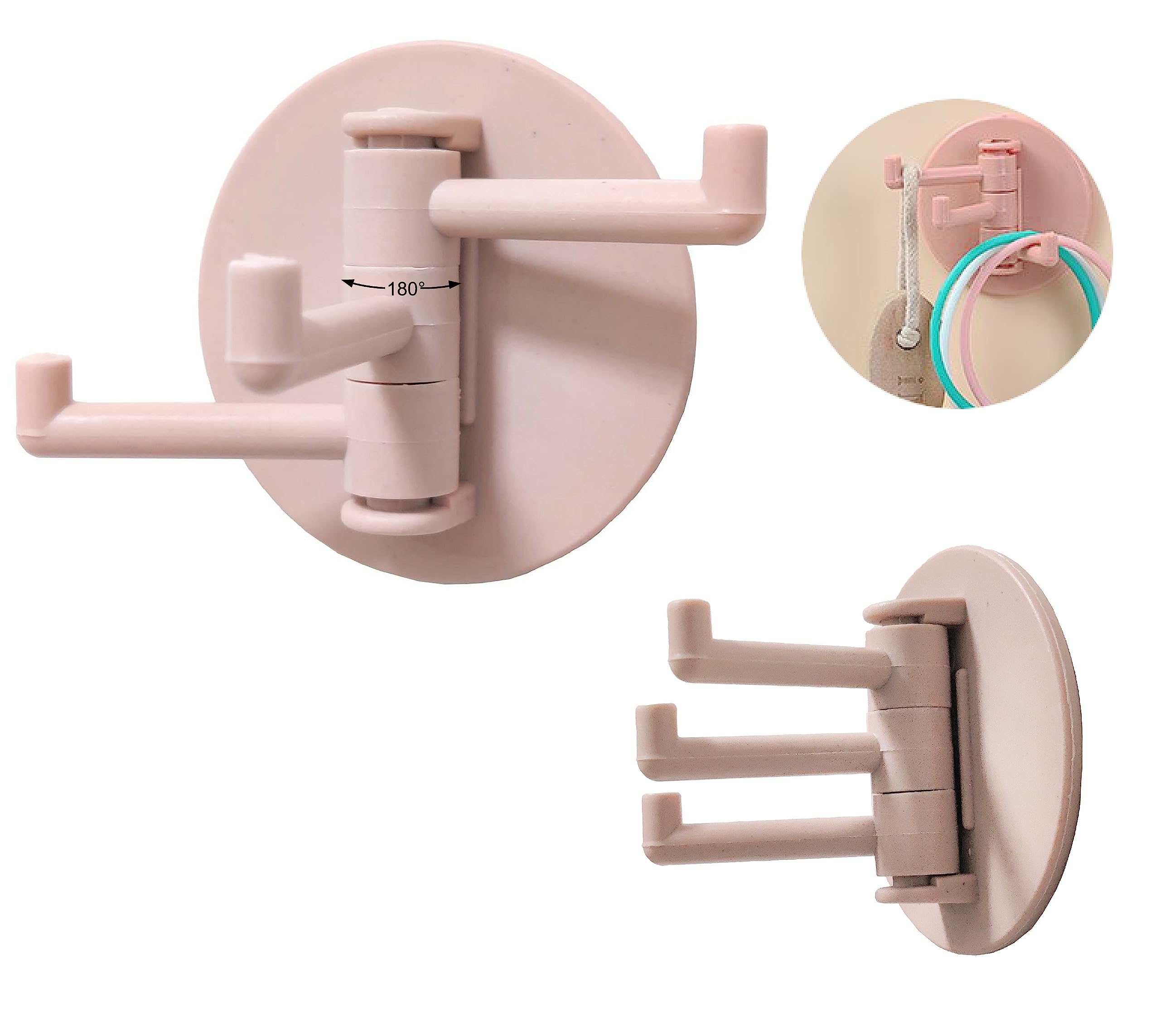 UPHUI 6PCS Adhesive Hook Storage Rack Kitchen Adhesive Hook 180 ° Flexible Rotation Bathroom Adhesive Hook Wall Hook Suitable For Hanging Tableware Towels Jackets In The Kitchen Bathroom Bedroom