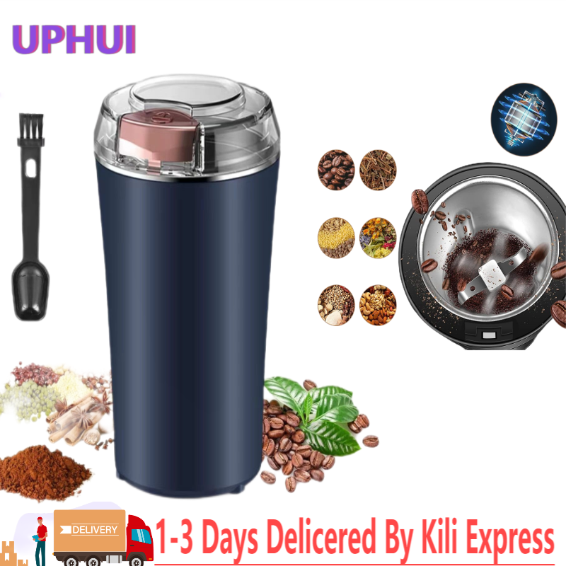 UPHUI Grinders Electric coffee grinder,  bean grinder, spice grinder, coffee bean vanilla grinder with integrated brush scoop, one touch button stainless steel grinding vanilla peanut cereal beans