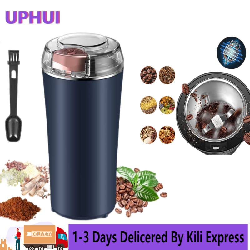 UPHUI Grinders Electric coffee grinder,  bean grinder, spice grinder, coffee bean vanilla grinder with integrated brush scoop, one touch button stainless steel grinding vanilla peanut cereal beans