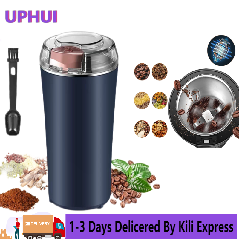 UPHUI Electric Coffee Grinder Spice Grinder Coffee Bean And Vanilla Grinder Equipped With A Brush Spoon And One Button Stainless Steel Grinding Suitable For Vanilla Peanut Grain And Bean Grinding