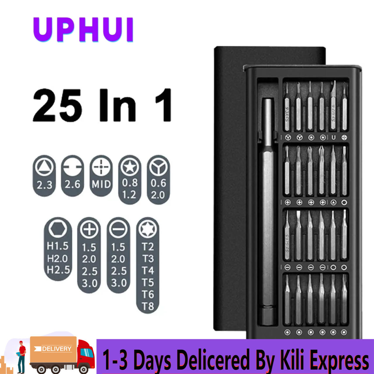 UPHUI crewdriver Tool 25 in 1 Screwdriver Set Magnetic Bit Phillips Hexagon Precision DIY Removable Mini Toolbox for Smart Home PC Phone or Computer Repair Black