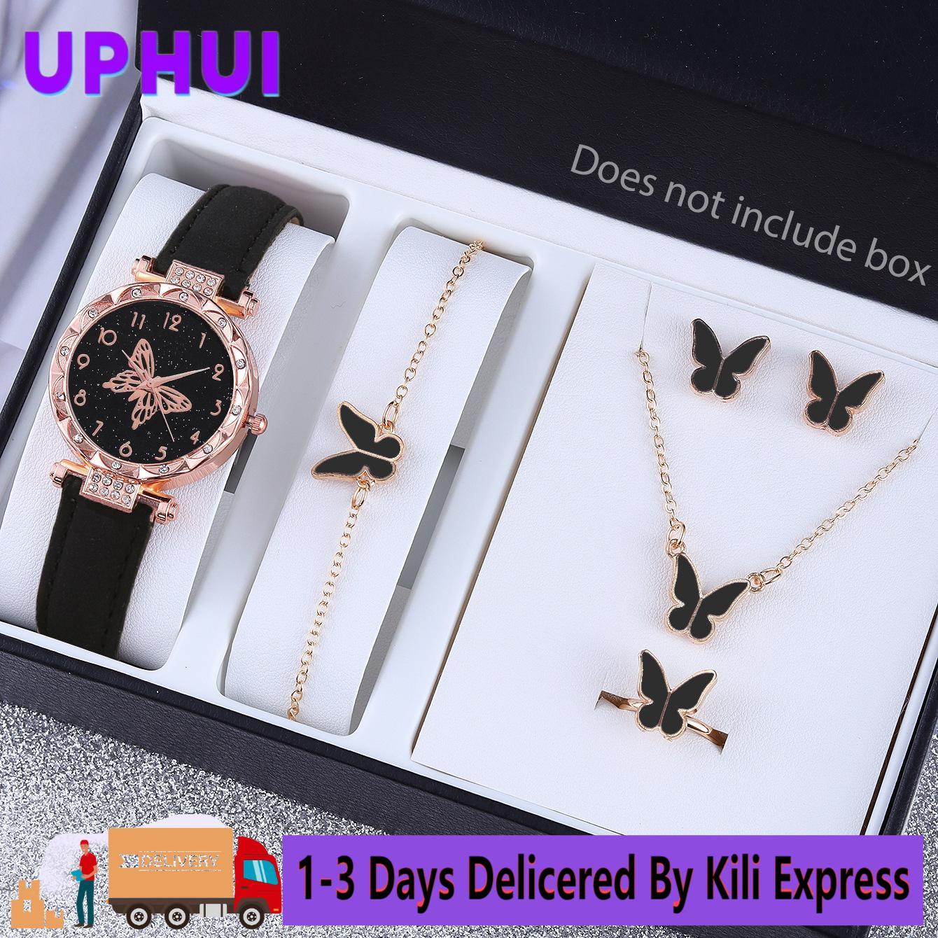 UPHUI Watches Set 5pcs/Set Fashion Butterfly Ladies Belt and Women's Watches Watch Set