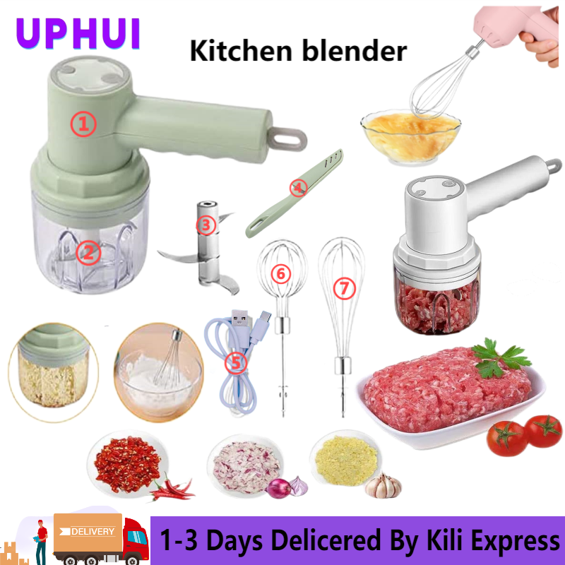 UPHUI 3-in-1 portable electric meat grinder, egg beater, butter mixer, multifunctional automatic mixing, handheld meat grinder, practical kitchen tool, butter mixer, electric garlic machine