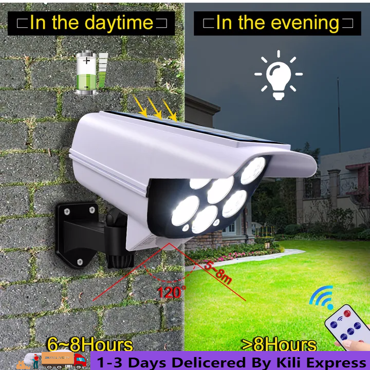 UPHUI 【2 in 1 Solar Light and Security Camera】Solar Motion Light Model Security Camera Motion Detection Light Motion and Darkness Sensor Light with Remote Control White