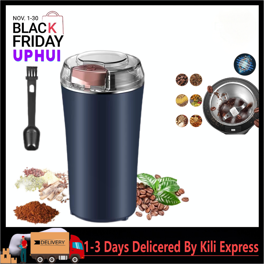 UPHUI Grinders Electric coffee grinder,  bean grinder, spice grinder, coffee bean vanilla grinder with integrated brush scoop, one touch button stainless steel grinding vanilla peanut cereal beans