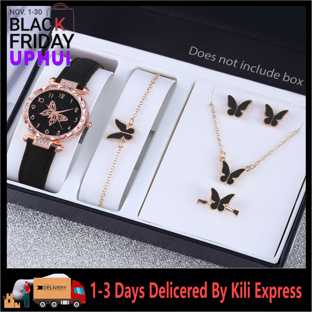 UPHUI Watches Set 5pcs/Set Fashion Butterfly Ladies Belt and Women's Watches Watch Set