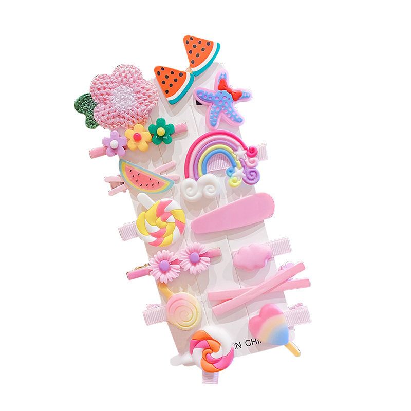 UPHUI 14pcs Cute Hair Clip Fashion Girl Hair Accessories Flower Fruit Colorful Rainbow Candy Dessert Cute Animal Hair Clip Set Anti slip Metal Buckle Suitable for Girls Children and Toddlers Gift