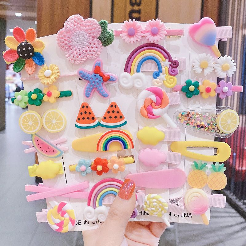 UPHUI 14pcs Cute Hair Clip Fashion Girl Hair Accessories Flower Fruit Colorful Rainbow Candy Dessert Cute Animal Hair Clip Set Anti slip Metal Buckle Suitable for Girls Children and Toddlers Gift