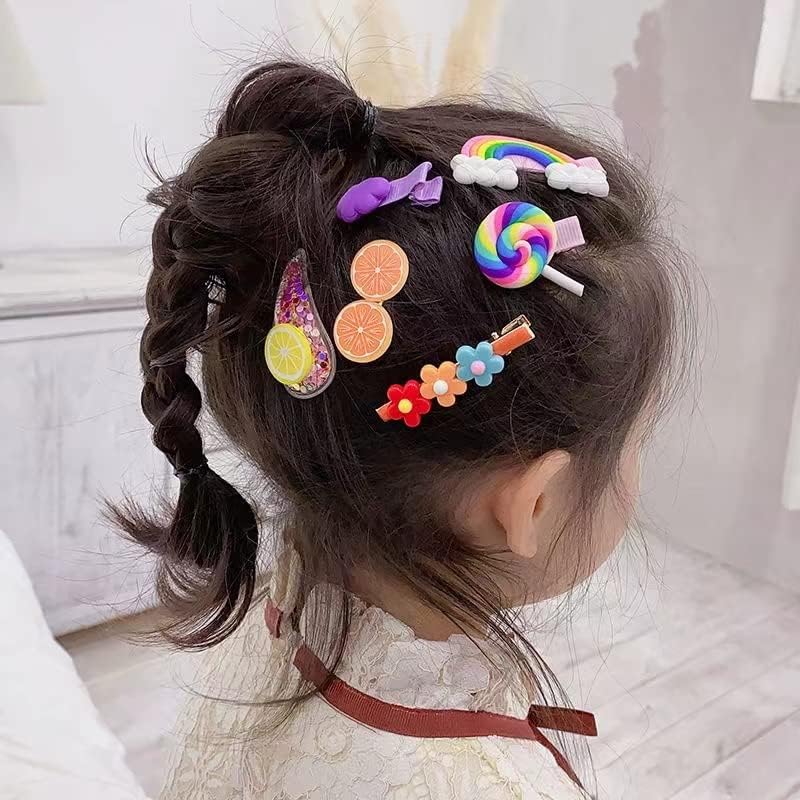 UPHUI 14pcs Cute Hair Clip Fashion Girl Hair Accessories Flower Fruit Colorful Rainbow Candy Dessert Cute Animal Hair Clip Set Anti slip Metal Buckle Suitable for Girls Children and Toddlers Gift