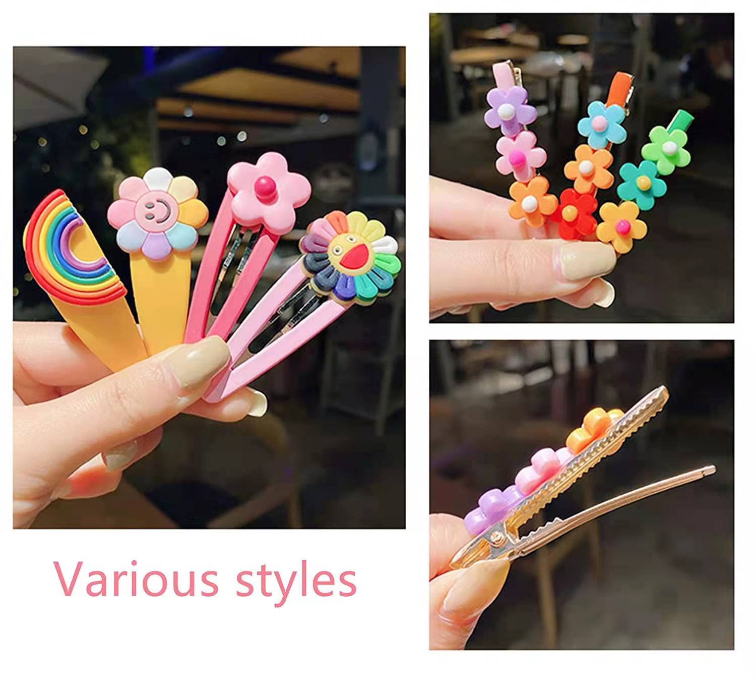 UPHUI 14pcs Cute Hair Clip Fashion Girl Hair Accessories Flower Fruit Colorful Rainbow Candy Dessert Cute Animal Hair Clip Set Anti slip Metal Buckle Suitable for Girls Children and Toddlers Gift