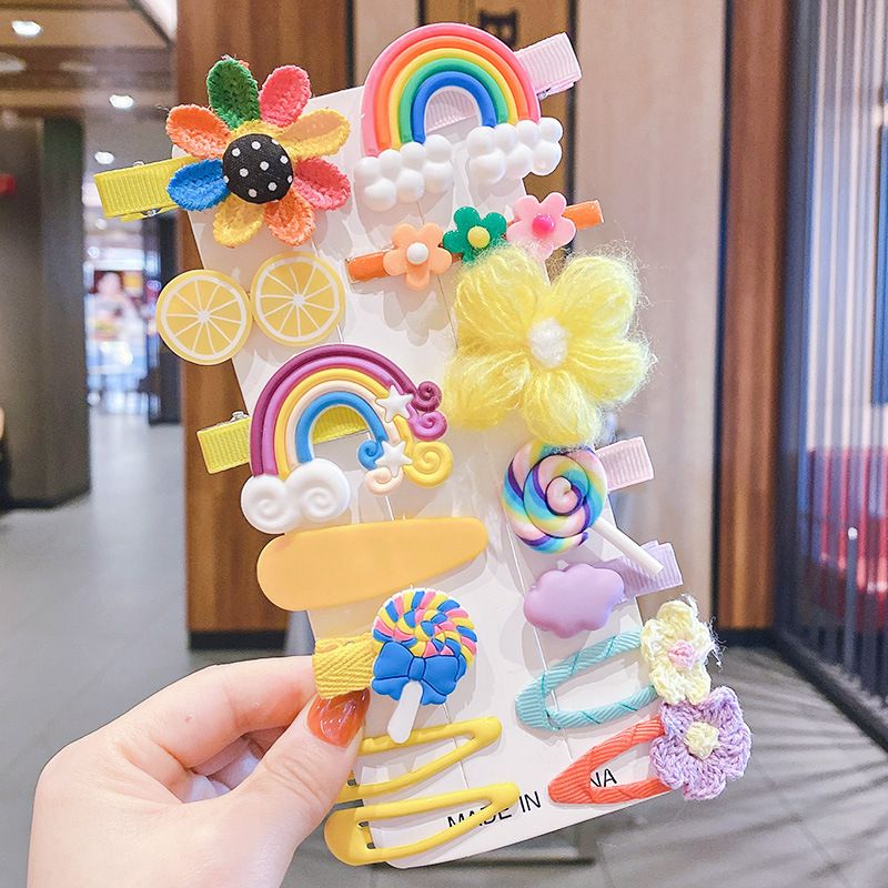 UPHUI 14pcs Cute Hair Clip Fashion Girl Hair Accessories Flower Fruit Colorful Rainbow Candy Dessert Cute Animal Hair Clip Set Anti slip Metal Buckle Suitable for Girls Children and Toddlers Gift