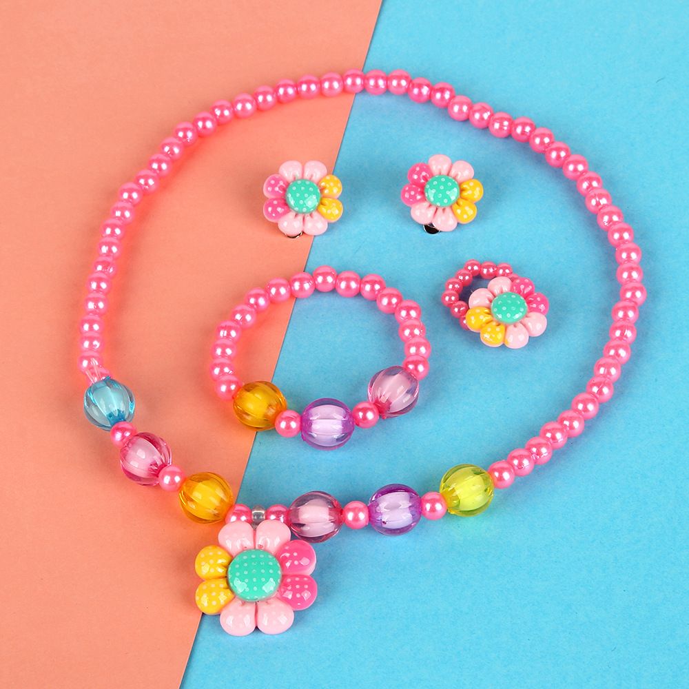 UPHUI 5PCS Set Of Children's Jewelry With Colorful Flowers Children's Jewelry Set With Hair Clips Children's Bracelets Children's Rings And Necklaces Children's Day Gifts Children's Birthday Gifts