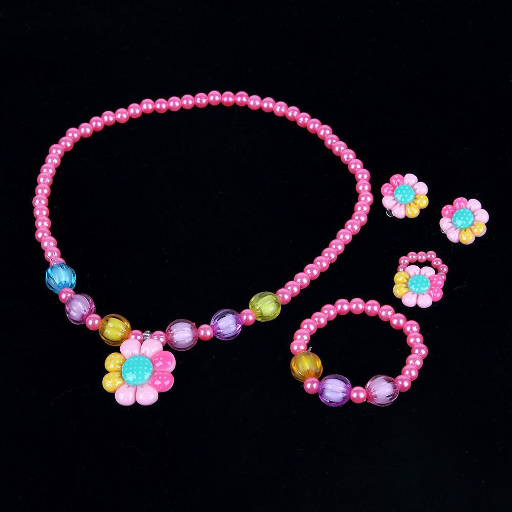 UPHUI 5PCS Set Of Children's Jewelry With Colorful Flowers Children's Jewelry Set With Hair Clips Children's Bracelets Children's Rings And Necklaces Children's Day Gifts Children's Birthday Gifts