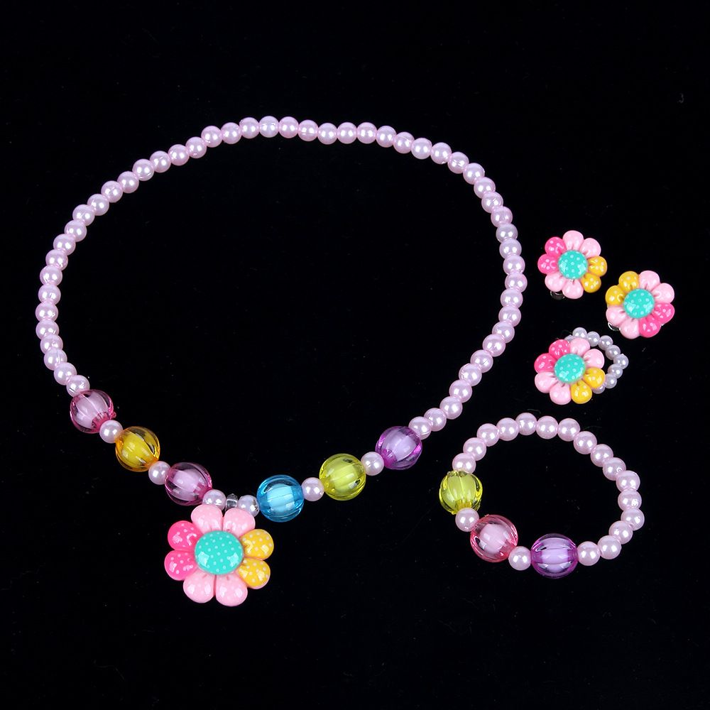 UPHUI 5PCS Set Of Children's Jewelry With Colorful Flowers Children's Jewelry Set With Hair Clips Children's Bracelets Children's Rings And Necklaces Children's Day Gifts Children's Birthday Gifts