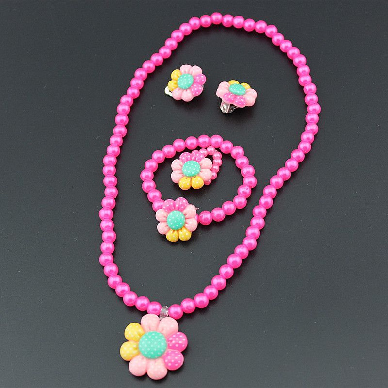 UPHUI 5PCS Set Of Children's Jewelry With Colorful Flowers Children's Jewelry Set With Hair Clips Children's Bracelets Children's Rings And Necklaces Children's Day Gifts Children's Birthday Gifts