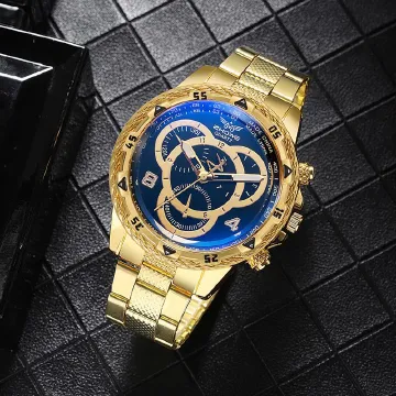 Stainless steel strap men's watch imitation quartz calendar high-quality gift box exquisite watch waterproof fashion watch with calendar function, can give gifts, photography props, daily wear, etc Gold
