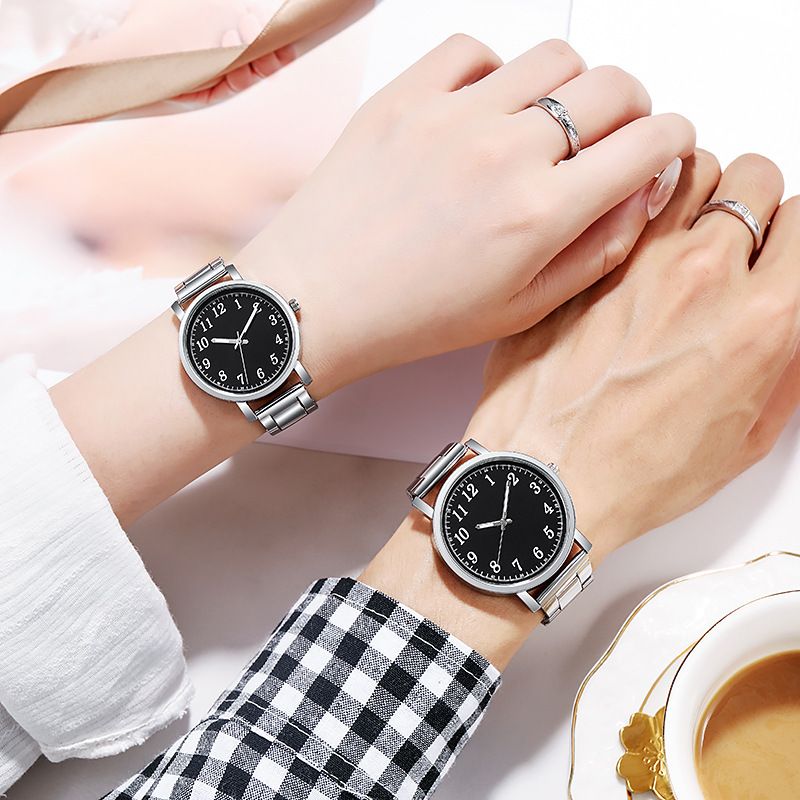 UPHUI Men's and women's couple watches, simple and fashionable steel strip style, business sports watch with diamond strap, couple ring, couple watch, daily wear, gift for both men and women As shown in the figure