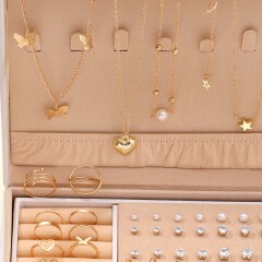 UPHUI 76PCS Luxury Jewelry Set Butterfly Necklace Set Butterfly Ring And Earring Set Diamond And Pearl Earnail Set Elegant Zircon Pendant Earring Ring Necklace Women's Daily Jewelry Gift For Friends