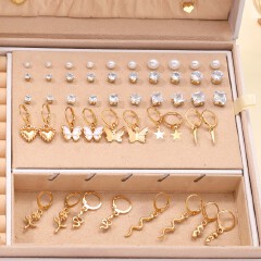 UPHUI 76PCS Luxury Jewelry Set Butterfly Necklace Set Butterfly Ring And Earring Set Diamond And Pearl Earnail Set Elegant Zircon Pendant Earring Ring Necklace Women's Daily Jewelry Gift For Friends