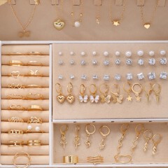 UPHUI 76PCS Luxury Jewelry Set Butterfly Necklace Set Butterfly Ring And Earring Set Diamond And Pearl Earnail Set Elegant Zircon Pendant Earring Ring Necklace Women's Daily Jewelry Gift For Friends