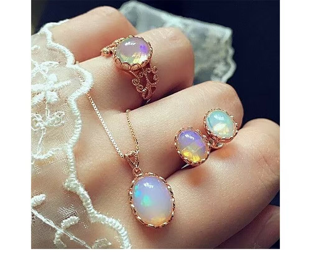 Ladies' Watch 5pcs Gemstone Necklace Set Exquisite Ring Set Earrings Bracelet Stacked Jewelry Set Rose Gold Watch Fashion Elegance Customized Set Comes with High Quality Gift Box Temperament Watch Set