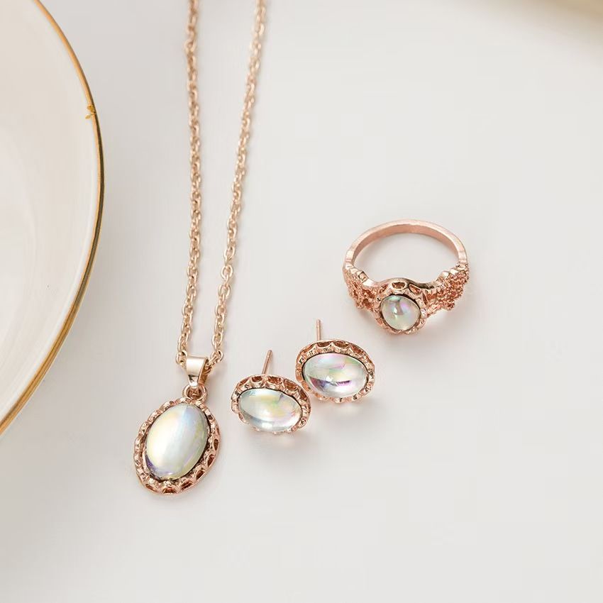 Ladies' Watch 5pcs Gemstone Necklace Set Exquisite Ring Set Earrings Bracelet Stacked Jewelry Set Rose Gold Watch Fashion Elegance Customized Set Comes with High Quality Gift Box Temperament Watch Set