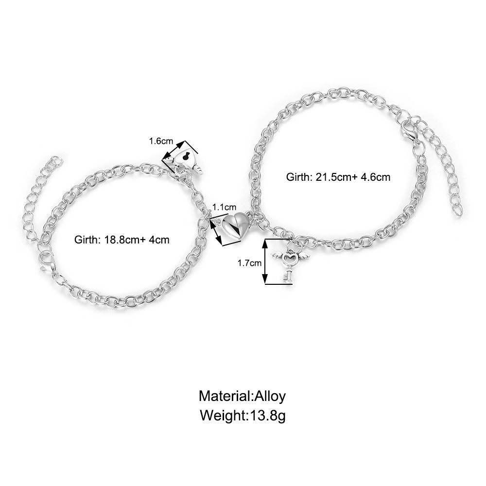 UPHUI 4PCS Male and Female Couple Magnetic Bracelet Love Magnetic Bracelet Lock and Key Design Couple Ring with Diamond Gift for Friends, Boyfriend, Husband and Wife Anniversary Gift with Jewelry Box