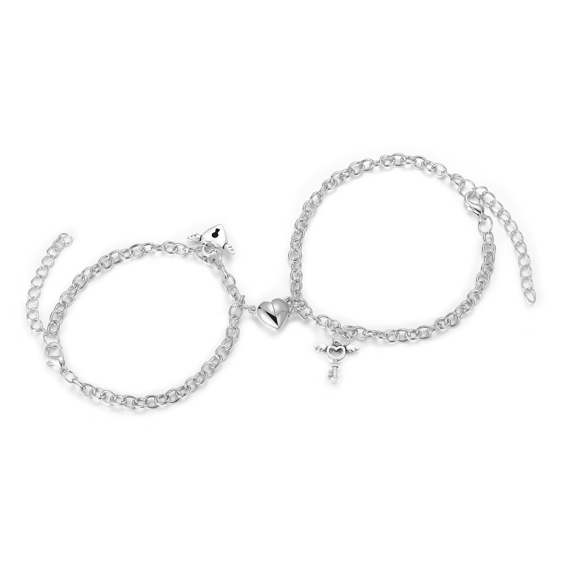 UPHUI 4PCS Male and Female Couple Magnetic Bracelet Love Magnetic Bracelet Lock and Key Design Couple Ring with Diamond Gift for Friends, Boyfriend, Husband and Wife Anniversary Gift with Jewelry Box