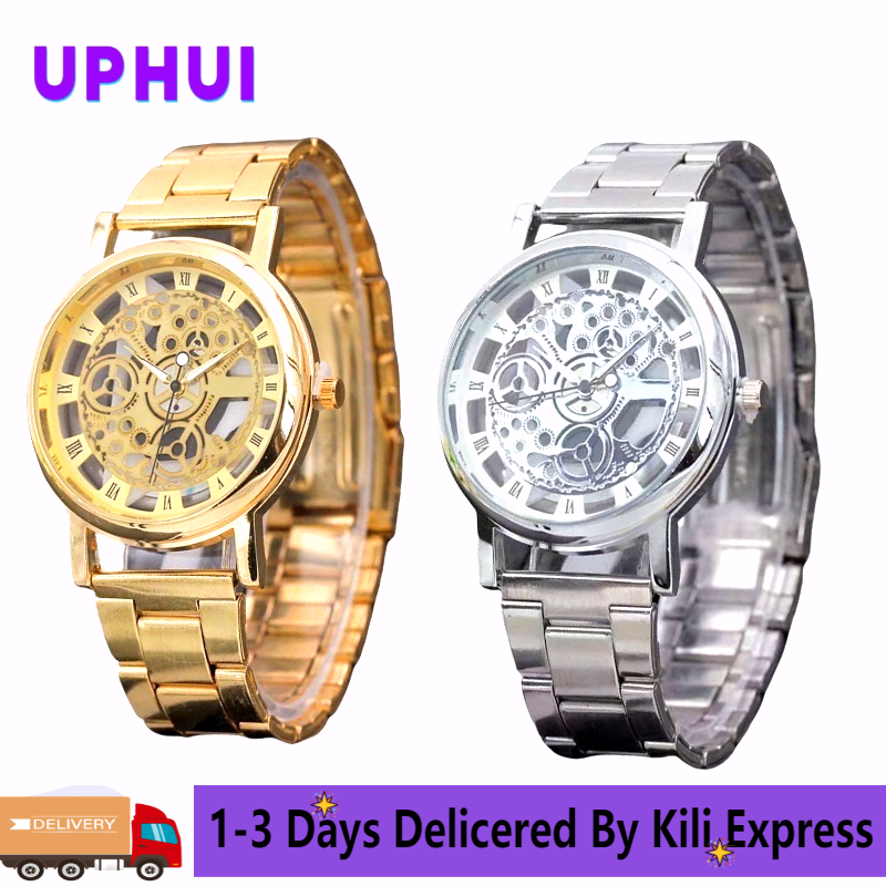 UPHUI Men's Watch Hollow Steel Strip Men's Watch High end Business Men's Watch Business Quartz Watch Male Wrist Watch Clock