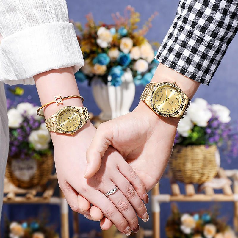 UPHUI Unisex Watch Couple Watch Men's Luxury Business Watch Women's Gold Fashion Women's Watch Formal Ultra High Texture Waterproof Leisure Watch Hip Hop Watch