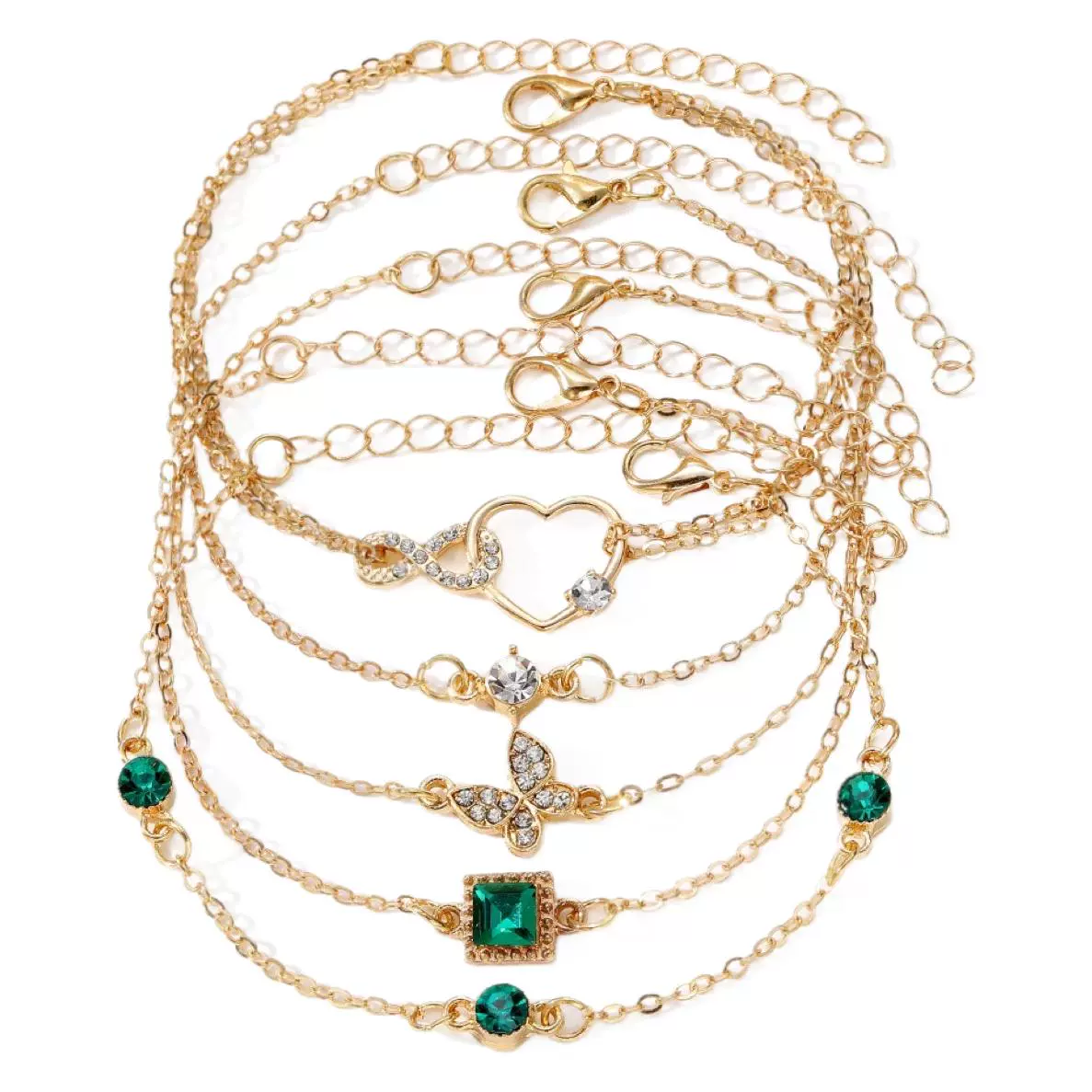 UPHUI 5PCS Women's Gold Bracelet 14K Gold Plated Exquisite Layered Chain Bracelet Adjustable Cute Bracelet Set