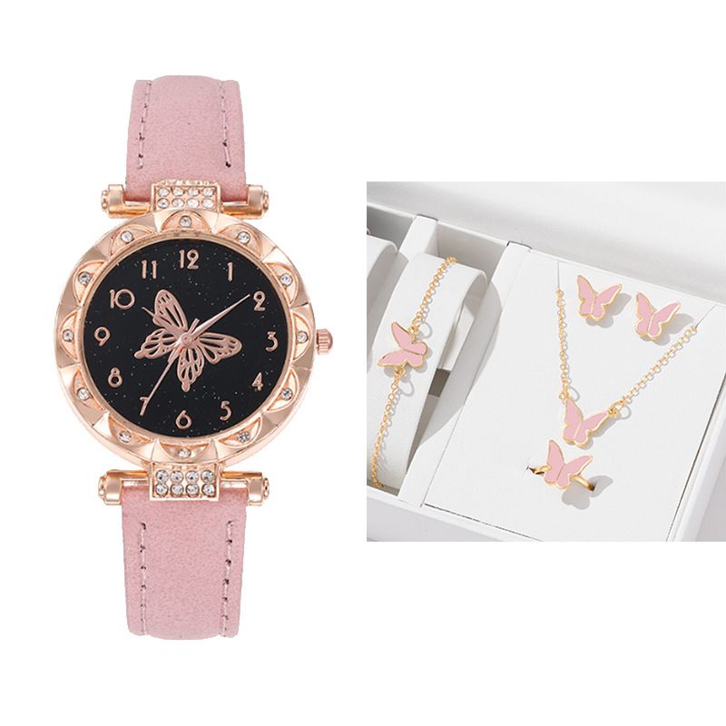 UPHUI Watches Set 6pcs/Set Fashion Butterfly Ladies Belt and Women's Watches Watch Set