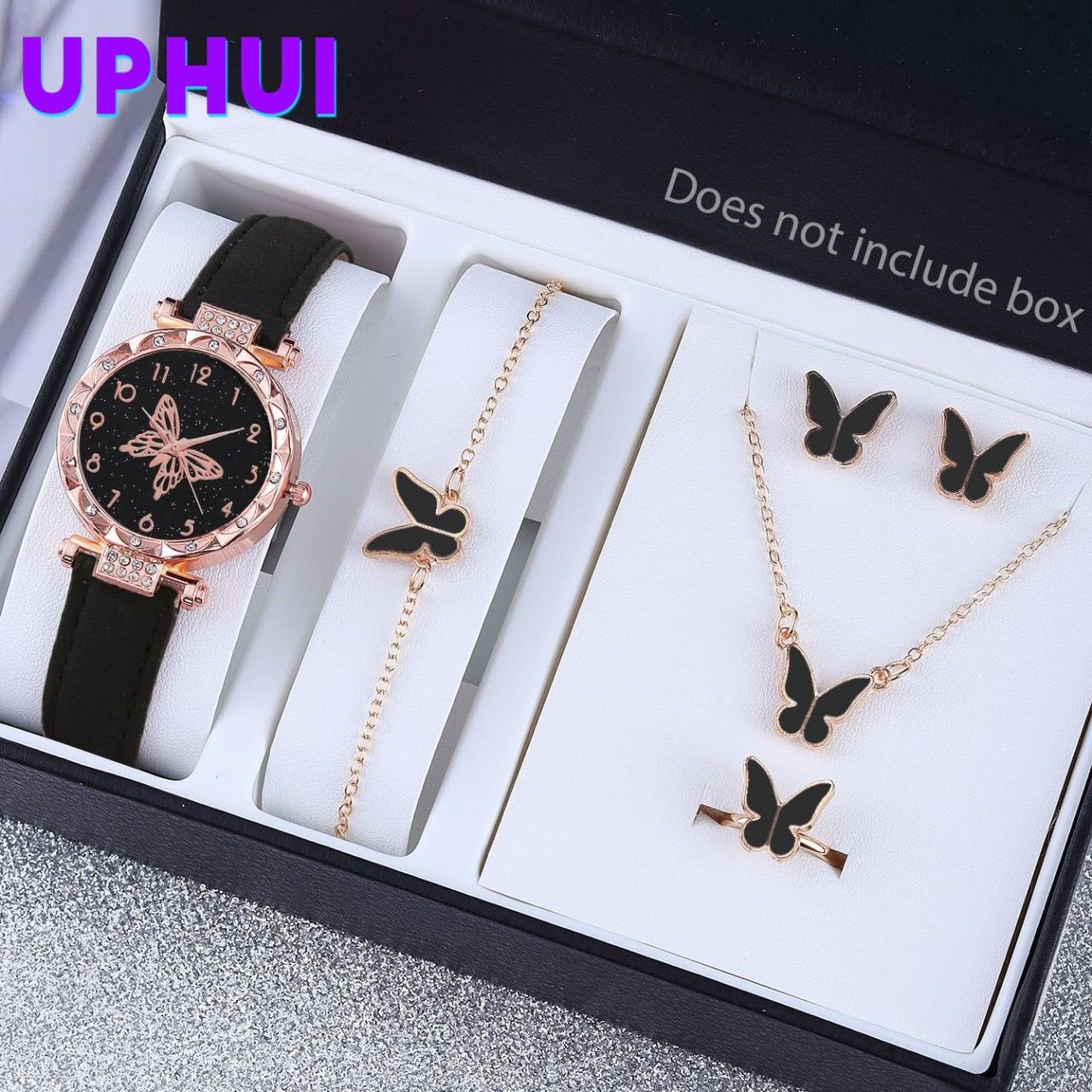 UPHUI Watches Set 6pcs/Set Fashion Butterfly Ladies Belt and Women's Watches Watch Set