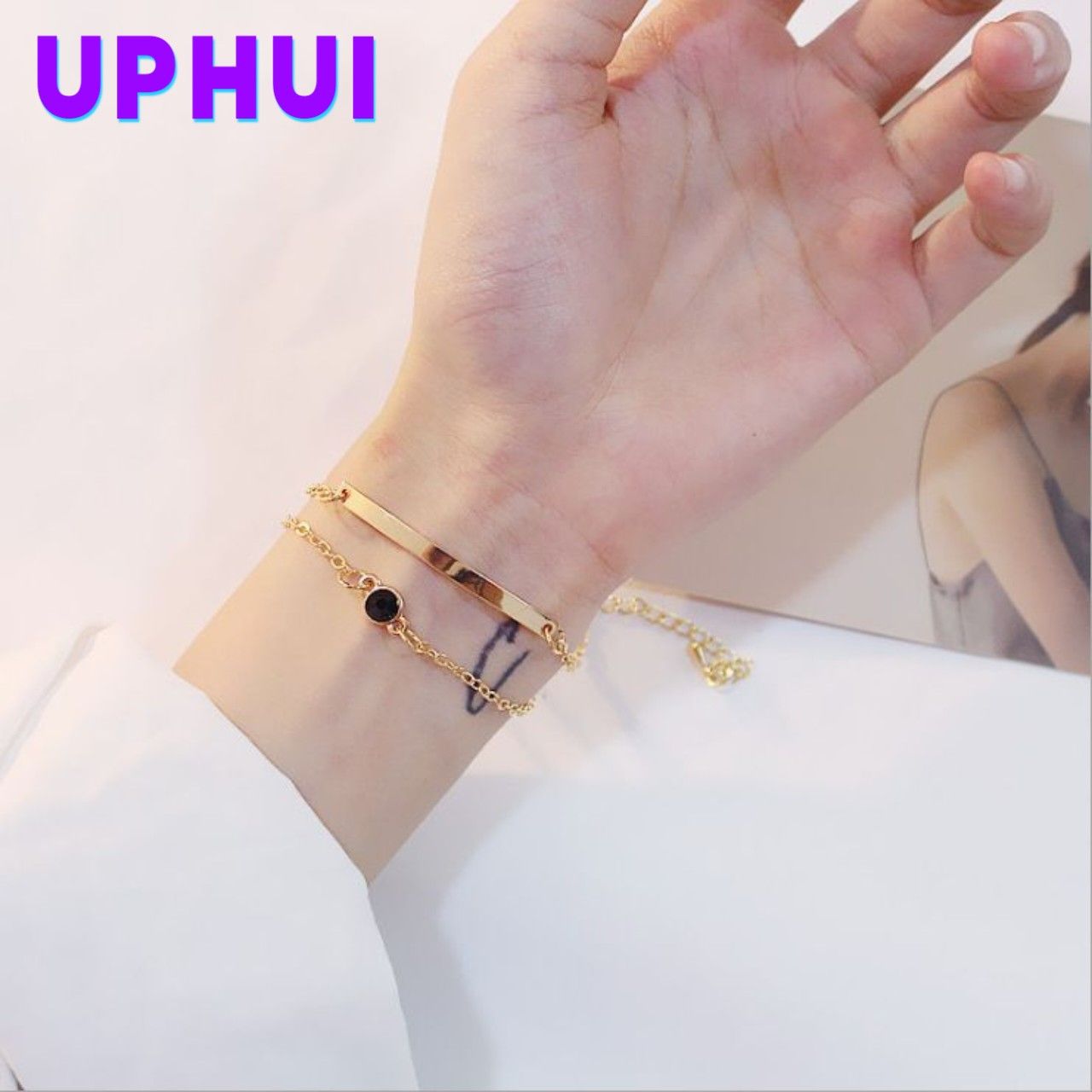 UPHUI Bracelet design wrapped double layered wearing personality elegant simple fashion bracelet double layered design geometric bracelet temperament female Daily wearing, students