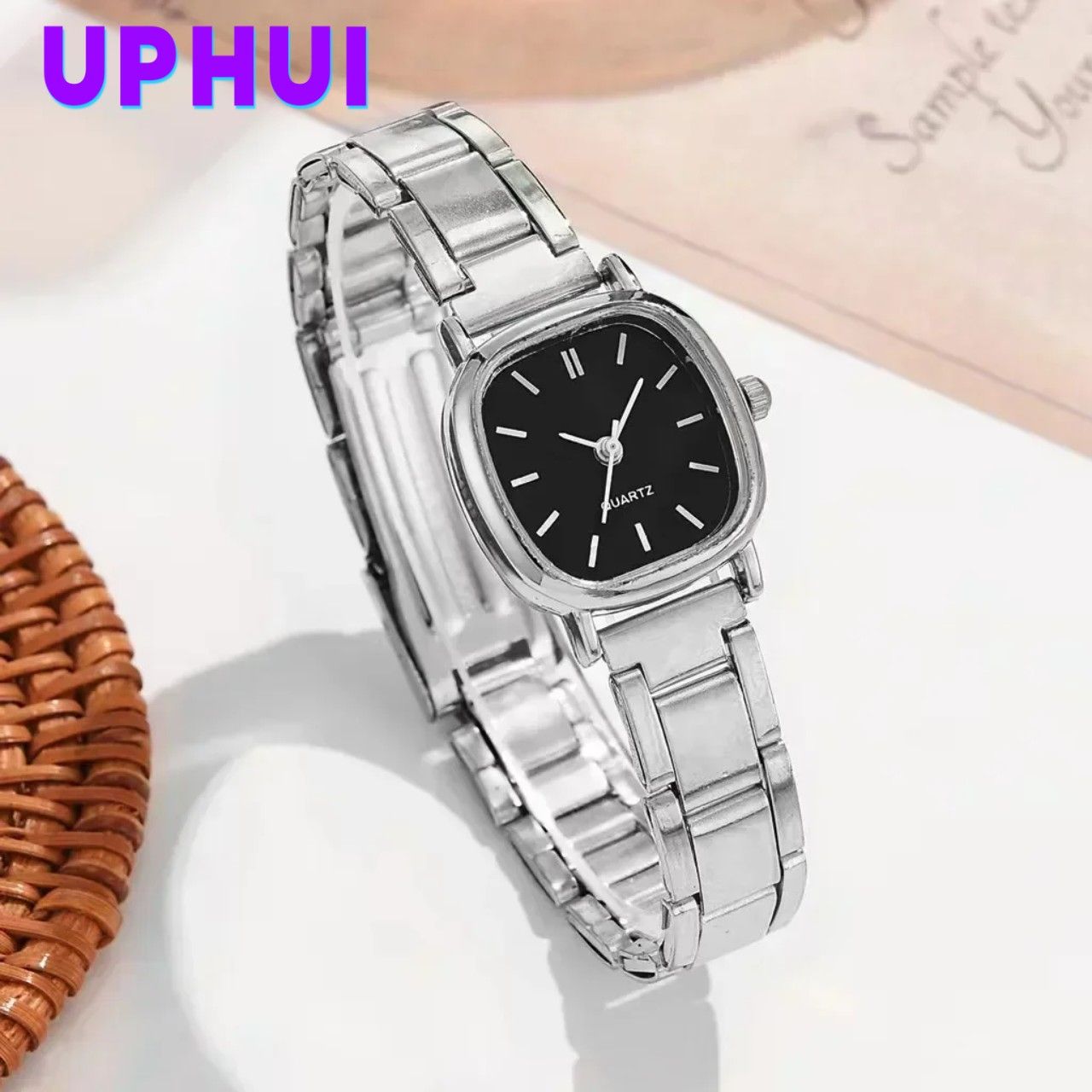 UPHUI Luxury Wrist Watches for Women Fashion Analog Quartz Watch Stainless Steel Strap Ladies Watch Casual Digital Bracele Watch Gift box