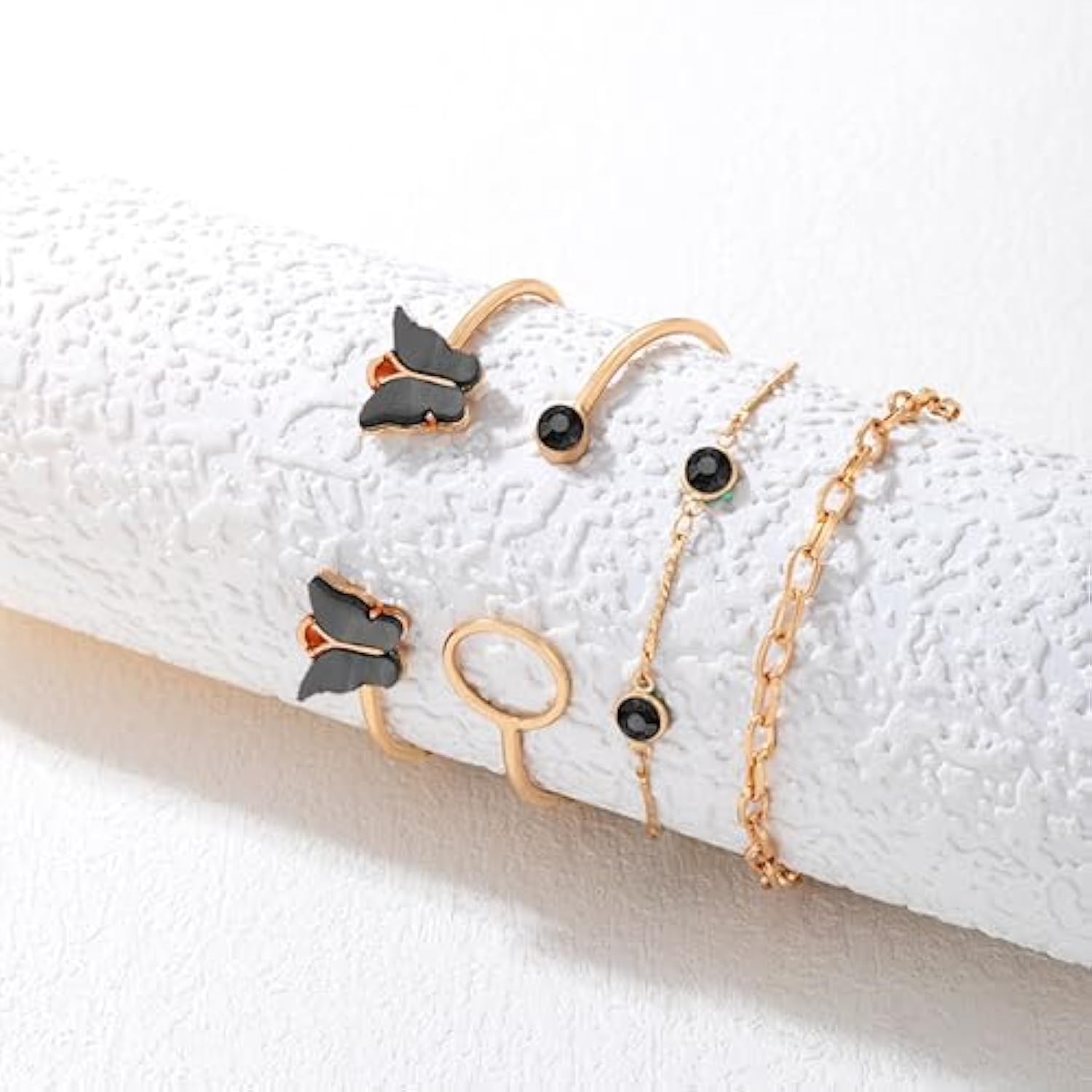 UPHUI 4PCS Women's Jewelry Bracelet Connection Exquisite Butterfly Gold Bracelet Women's Fashion Colorful Water Diamond Butterfly Bracelet Set Women's Layered Stacked Chain Bracelet