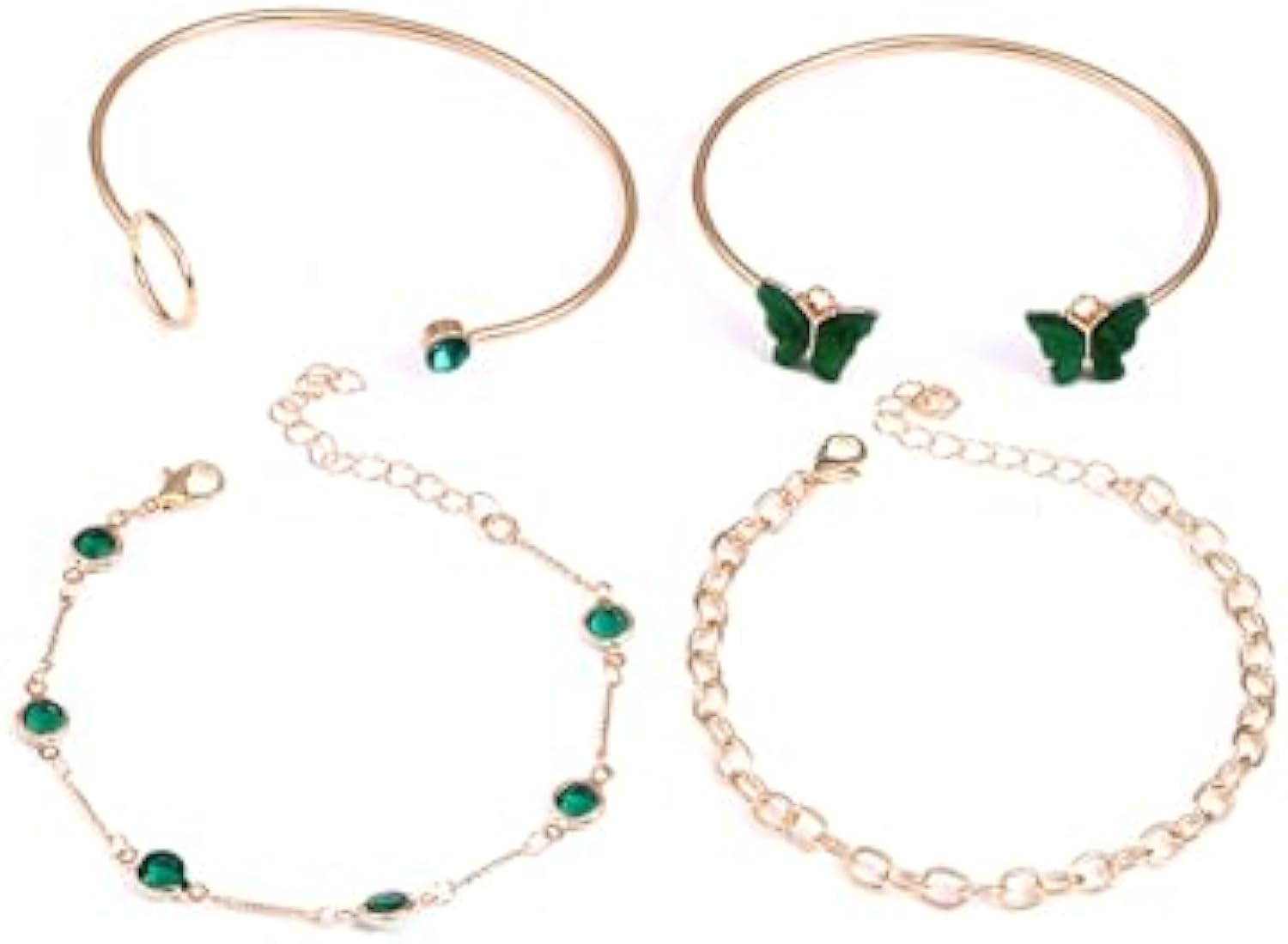 UPHUI 4PCS Women's Jewelry Bracelet Connection Exquisite Butterfly Gold Bracelet Women's Fashion Colorful Water Diamond Butterfly Bracelet Set Women's Layered Stacked Chain Bracelet