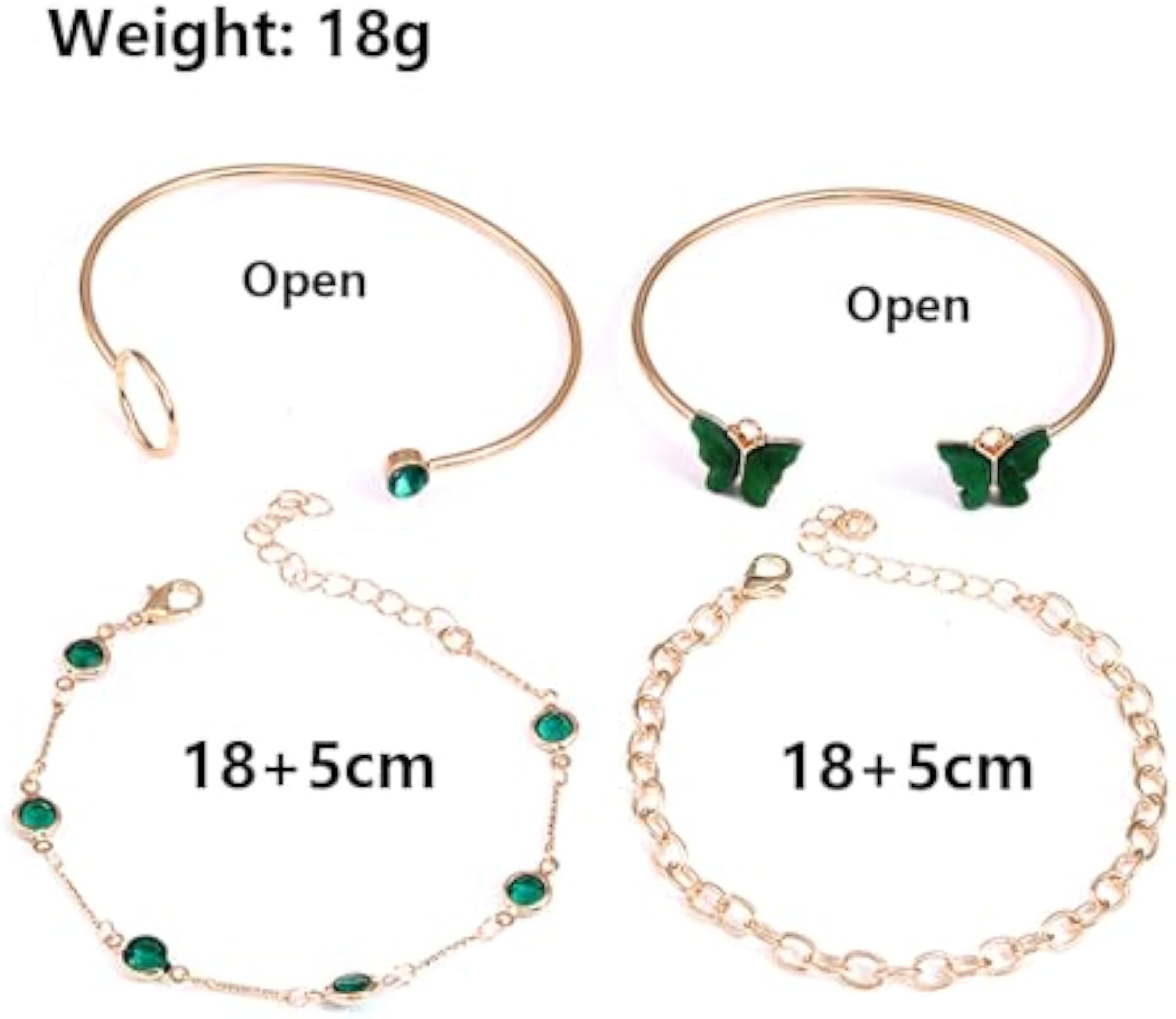 UPHUI 4PCS Women's Jewelry Bracelet Connection Exquisite Butterfly Gold Bracelet Women's Fashion Colorful Water Diamond Butterfly Bracelet Set Women's Layered Stacked Chain Bracelet
