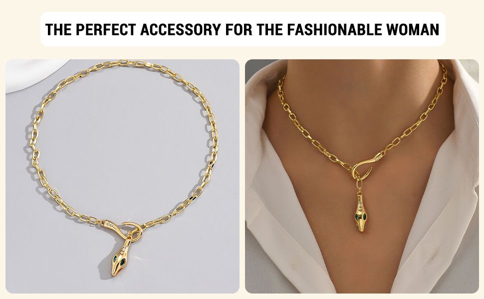 UPHUI Ladies' Golden Snake Necklace Silver Snake Pendant Necklace Layered Serpentine Necklace Square Crystal Haoshi Ladies' Serpentine Gold Necklace Fashion Necklace Exquisite Snake Jewelry