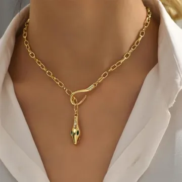 UPHUI Ladies' Golden Snake Necklace Silver Snake Pendant Necklace Layered Serpentine Necklace Square Crystal Haoshi Ladies' Serpentine Gold Necklace Fashion Necklace Exquisite Snake Jewelry As shown in the picture